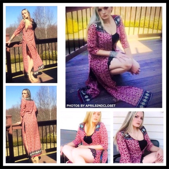 LONG BOHO KIMONO CARDI CAPE CARDIGAN A3C - Picture 3 of 8